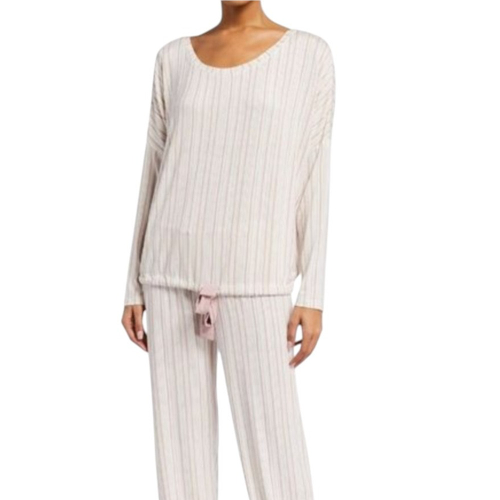 Eberjey Off White Artisanal Pink Striped Gisele Slouchy Pajama Set